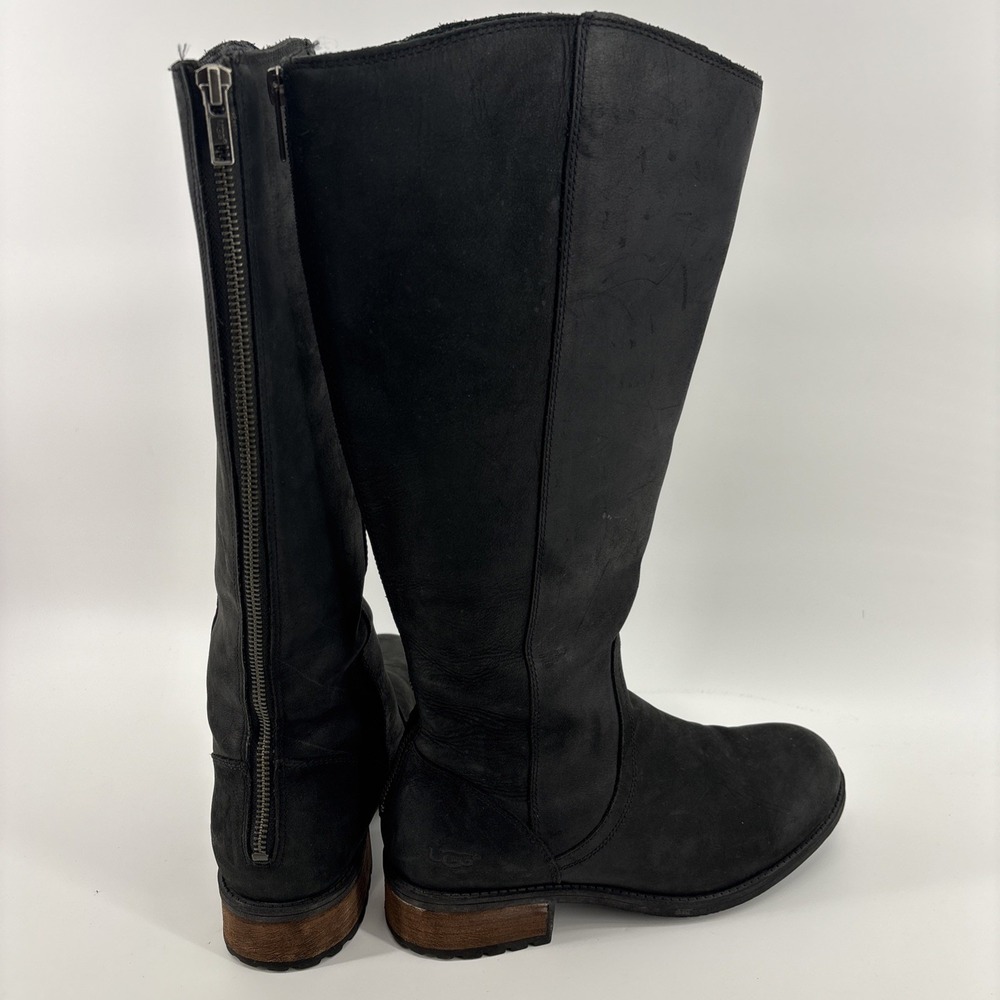 UGG Seldon‎ Tall Riding Boots Women's 8 Black Leather Insulated Full Back Zip